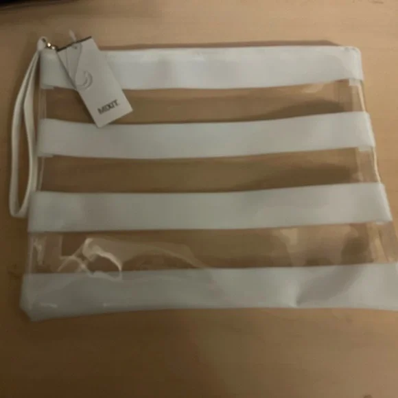 JCPenney Mixit color block jute pouch clear White Striped Clutch - Picture 1 of 2